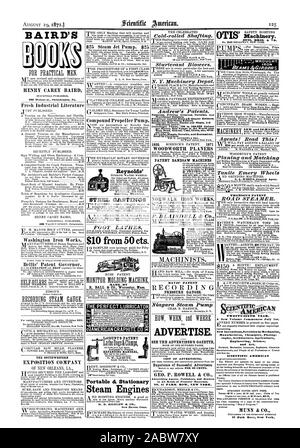 BAIRD'S 406 Noce a. Philadelphia Pa. Portable cfc fermo Motori a vapore New Haven. Conn.. I nastri laminati a freddo di scopare. Sturtevant soffianti. N. Y. macchinari Depot. Andrew's brevetti. La silenziosità di attrito portatile scanalato e magazzino custodie. Sicurezza Smoke-Burning lubrificatori in b. Motori oscillante doppia e singola 14 100-potenza. Pompe centrifughe 100 a 100000 galloni al minuto pompe migliori nel mondo passano il fango sabbia, ghiaia del carbone di granella con ecc. fuori del pregiudizio. Tutta la luce semplice robusto ed economico. Invio di circolari. Brevetto macchine HANDSAW lame. P. BLAISDELL & Co. I MANOMETRI. Vapore Niagara Foto Stock