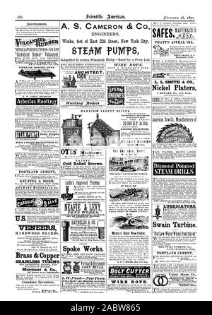 No. 61 Liberty San New York A. S. CAMERON & CO. Tecnici lavora piede di East 23c1 Street a New York City. Ponte e le viti del tetto. &Acciaio Ferro VITI DI FERMO PROVARE IL VIAGGIO DI PROVA! Il tredici numeri del trimestre dalla rurale locale newyorkese sarà inviato da ott. 118 a gennaio 11813- quindici mesi sta dando venti - sei numeri gratuiti! Rr, Scientific American, 1871-10-28 Foto Stock
