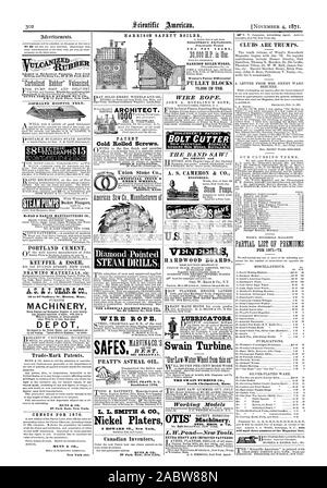 HARRISON CALDAIA SICUREZZA disastrosa esplosione praticamente testato HARRISON CALDARERIE Weston il brevetto della puleggia del differenziale blocchi 75000 in uso. GUTTA PERCA & gomma M1PG CO. Piallacci di legno duro ingrassatori a schede. Swain turbina. La turbina SWAIN CO. North Chelmsford messa. I modelli di lavoro OTIS SILOS. & CO. L.W.Pond-New strumenti. EXTRA PESANTE E MOTIVI MIGLIORATI 140 atta a scopi di meccanica. New York cinghie ed Packing Co. 37 & 38 Park Row. 37 Park Row. New York. Censimento per 1 8 7 0. Benna stantuffi pompe a vapore ASPHALTE RIVESTIMENTI BITUMATI. 121 McNAB & HARLIN MANUFACTURING CO. Il cemento Portland KEUFFEL Foto Stock