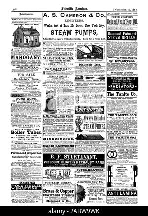 A. S. CAMERON & CO. Tecnici lavora piede di East 238. Street a New York City. Caldaie e tubi di ferro rivestiti STEAMSHIP COSTRUTTORI. EAFIE & PRELIEVO PENN opere Philadelphia PA. Ottone e rame TUBI SENZA SALDATURA 507 Market Street Philadeiphia ferro malleabile. SUPER-riscaldatori American vide Co. PETER COOPER .0'0. Prima classe SIACHINEnY.1 trapani a vapore. L'-AMERICAN DIAMOND DRILL CO.§ per gli inventori. Il ' frutta consolidato Jar Company " Modelli di lavoro 70 Maiden Lane & 9 Liberty San New York. AHOGANYI ungherese di legno di cedro di cenere ecc. Schede di impiallacciature e asse. GEORGE W. Lettura & CO. Macchinista's Tools. Modelli di ingranaggi Pul Foto Stock