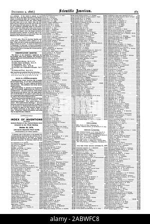 COMITIPICATIONS ricevuto. Gazzetta. Indice delle invenzioni lettere di Brevetto degli Stati Uniti sono state concesse per il fine settimana di ottobre 24 1876 e ogni cuscinetto che data., Scientific American, 1876-12-02 Foto Stock