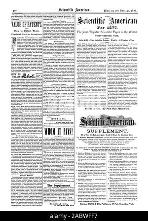 DEC. 23 E DEC. 30 1876. Tinta TIIF qnteritan trentaduesimo anno. Solo $3,20 all'anno comprese le spese di spedizione. Settimanalmente. 52 numeri all'anno. Valore dei brevetti come ottenerle. Suggerimenti pratici per gli inventori. Come posso fissare meglio la mia invenzione ? Da un esame preliminare. Per fare una domanda per un brevetto. Brevetti stranieri. I brevetti canadesi. Marchi di fabbrica. I brevetti di design. Le copie dei brevetti. 37 Park Row New York. 01 1T riempire! Il supplemento. Munn. C 37 Park come New York come T OTTENERE MUNN & CO 37 Park Row New York. Supplemento. $5 un anno da Mail post-pagato. Inviare dieci centesimi per esemplare. Il contenuto della Foto Stock