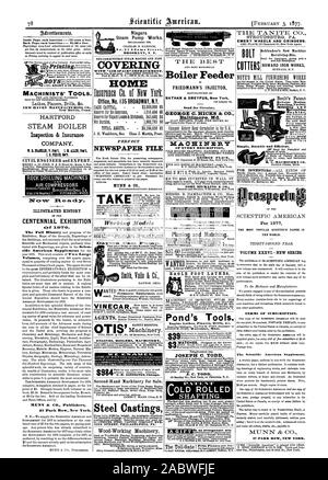 All'interno di ciascuna pagina di inserimento - 75 centesimi una linea. Torna alla pagina precedente ogni inserimento - 61.00 una linea. D "r" di macchinisti di strumenti. NEW HAVEN Manufacturing Co. New Haven, Connecticut. HARTFORD la caldaia a vapore di ispezione e compagnia di assicurazione. W. B. MH V. Pro% J. I. ALLEI Pon J. B. PERS. UM di ingegnere civile e di esperto. Le TRAPANATRICI storia illustrata CENTENNIAL EXHIBITION C:01' 10"78. MUNN a CO. Gli editori 37 Park Row New York. Niagara pompa vapore funziona. No. 2 3 Adams Street BROOKLYN N. Y. non combustibili di caldaia a vapore e la copertura del tubo HOME GIORNALE PERFETTO FILE 3rt cs33. Inceppamento. Pit.323. Sicurezza macchine di sollevamento Foto Stock