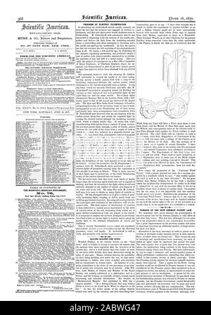 N° 87 PARK ROW NEW YORK. Termini per la Scientific American. Il Scientific American Supplement contenuto. Il Scientific American SUPPLEMENT Ntzw. 70 Progressi di illuminazione elettrica. Barca a vela contro il vento. Il passaggio del nuovo diritto tedesco dei brevetti., 1877-06-16 Foto Stock