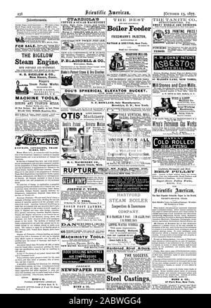 Il più conveniente e migliore del mercato. Inviare per circolare descrittivo e listino prezzi. New Haven, Connecticut. Macchine utensili AVVERTENZE Copyright marchi ecc. MUNN & CO. 37 Park Row N. Y. CZTAB.DIOLA Caffè del malto di cacao di mais e grano Dryins: Macchina. Coffee-Hulling e lucidatrici. t;oifee-macchina di lavaggio. Helix evaporatore di zucchero. Worcester messa. Blake brevetto della pietra minerale e frantoio. Boillt brevetto della nozione di retromarcia B. C. MACHINERY CO. Battle Creek Mich Le pompe a vapore JOSEPH C. Todd J. C. TODD macchinisti di strumenti". NEW HAVEN Manufacturing Co. New Haven, Connecticut. Il miglior caldaia alimentatore è lavoro per tutti D. VAN Foto Stock
