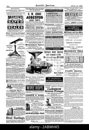 Scale piccole presse di stampa! Fusione di acciaio di EVELINA STREET Philadelphia PA. ary degli esborsi per Faints coperture puro vernici non diluito. Corpo pieno e pieno U. S. misura standard. Coperture in amianto bianco con rivestimento ignifugo. Amianto rivestimenti di caldaia. Il cemento amianto infeltrimento e camera d'aria rivestimenti. H. W. JOHNS Manufacturing Co. Macchinisti di strumenti". NEW HAVEN Manufacturing Co. New Haven, Connecticut. MUNN & CO. Per gli inserzionisti!Renita:Pa AVER & FIGLIO LIMITATA MANUALE WESTON dinamo : MACCHINA ELETTRICA C a inventori e fabbricanti di Cameron pompe a vapore WALKER BROS. Il cemento Portland J.E.BUERK P.O. Box 979 Foto Stock