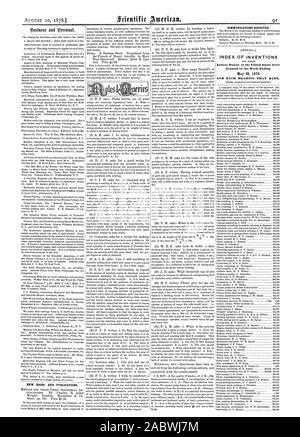 Nuovi libri e pubblicazioni. Comunicazioni ricevute. Indice delle invenzioni lettere di Brevetto degli Stati Uniti sono stati concessi per la settimana che termina il 28 maggio 1878 e ogni cuscinetto che data., Scientific American, 1878-08-10 Foto Stock