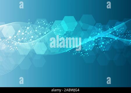 Abstract esagono blu pattern. Gli esagoni tecnologia struttura molecolare o collegare gli elementi. Illustrazione Vettoriale. Illustrazione Vettoriale