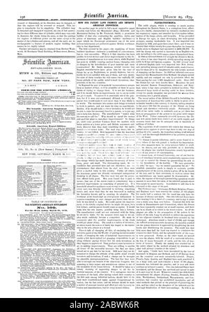 Contenuto. Termini per la Scientific American. 1 60 La Scientific American Supplement Scientific American edizione di esportazione. In che modo la nostra normativa in materia di brevetti di promuovere e migliorare le industrie americane. PLEURO-polmonite. Settimanale pubblicata al No. 37 PARK ROW NEW YORK. Il Scientific American supplement 1Vcs. 109 per la settimana che termina il 29 marzo 1879., 1879-03-29 Foto Stock