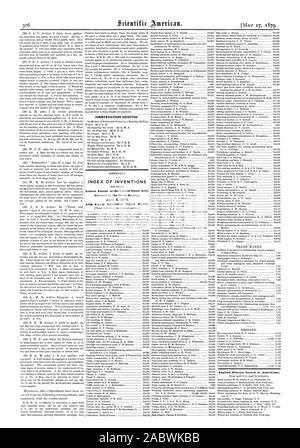 Comunicazioni ricevute. (Gazzetta. Indice delle invenzioni lettere di Brevetto degli Stati Uniti sono state concesse per il fine settimana di aprile 81879 e ciascun cuscinetto a tale data. Inglese i brevetti rilasciati per gli americani., Scientific American, 1879-05-17 Foto Stock