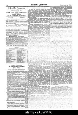 N° 87 PARK ROW NEW YORK. Il Scientific American Supplement Scientific American edizione di esportazione. Il Scientific American supplement 1Vc:). 2 Per il fine settimana di gennaio 171880. I LEGISLATORI DI BREVETTO IN CONGRESSO. Le prospettive DEL COMMERCIO IN BRASILE. Contenuto. Un nuovo mare profondo scandaglio APPARECCHIO., 1880-01-17 Foto Stock