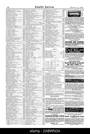 Inglese i brevetti rilasciati per gli americani. Pagina interna ogni inserimento -75 centesimi una linea. Perfetto FILE DI GIORNALE MUNN & CO. rablighera Bynum= Auguic.o HERMON W. LADD 108 Fulton San Bos Hancock " il superbo. " Vita di grandi miglioramenti realizzati di recente nella frantumazione e macinazione di oro e argento minerali ossa PHOS pel Quartz per macinare il quarzo. Indirizzo per la nuova circolare di BAUGH & SONS Philadelphia Pa. laminati a freddo di scopare. Il CREATEST Rock interruttore sulla terra e non dimenticate di esso. Cancelli & SCOVILLE Iron Works 51 Canal San Chicag III. GEO. J. W. Boonville Mo. miglior penna stilografica lettori & SCRITTORI ECONOMIA CO., scientifica Foto Stock