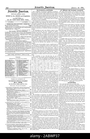 Il 16 aprile 1881. N° 87 PARK ROW NEW YORK. Termini per la Scientific American. Il Scientific American Supplement Scientific American edizione di esportazione. Contenuto. L'utilizzo della conoscenza. Raccordo a T DI PESCE AMERICANA CULTURISTS' CONVENZIONE. I suini e i neonati. Il Scientific American SUPPLEMENT NCS. 270. Per la settimana che termina il 16 aprile 1851., 1881-04-16 Foto Stock