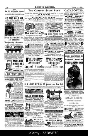 Il New York Ice Machine Company di ghiaccio e aria fredda vernici liquide ERICSSON DELAMATER IRON WORKS COLUMBIA BICFCLE. Macchinisti di strumenti". NEW HAVEN MANUFACTURING C nuovo Raven Conn.. Ghiaccio a 01.00 PER TONNELLATA. BRADLEY AMMORTIZZAZIONE Jarvis forno Co. Gli inchiostri di stampa. BOYLE ICE MACHINE CO. Le macchine per il ghiaccio Apparato di refrigerazione. LITTLE WONDER. Macchine per lo stampaggio ad uso di fonderia. Hancock brevetto Inspirator LOLD LAMINATI SI-lAr TING. c g il nostro 'TEST' flessibile agenti bene voluto. NATHAN & DREYFUS JECTORS LEVI HOUSTON Montgomery Pa. WM. A. Harris. Telaio macchina a coda di rondine. Catalogata. IRE RP C i motori di sollevamento. COPELAND .SD I3ACON Foto Stock