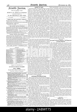 Pubblicato settimanalmente a 0. D. MUNN. A. E. BEACH. Termini per TI1E scientifica americana. Il Scientific American Supplement Scientific American edizione di esportazione. Contenuto. Il Scientific American SUPPLEMENT ATo. 3E30 transiti di Venere. I naufragi sulle coste inglesi. Un pagamento trovato tè solidificato. ICST'ABLISI1E1) 1845., 1882-11-25 Foto Stock