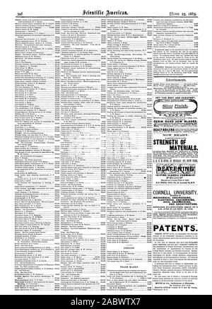 Perino lame per seghe a nastro ora ECEADY. Fuoco e - VERNIIN+ -. CORNELL University. Meccanici Elettrici ENCINEERINC ENCINEIRINC INGEGNERIA CIVILE BREVETTI. CET il migliore e più conveniente., Scientific American, 1883-06-23 Foto Stock