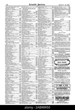 Disegni e modelli. Marchi commerciali. CET il migliore e più conveniente. MEW LIBRI. G. A. GRAY Jr. & CO. Ferro e ottone macchinari di lavoro LE MELE IN NEGOZIO, Scientific American, 1883-08-18 Foto Stock