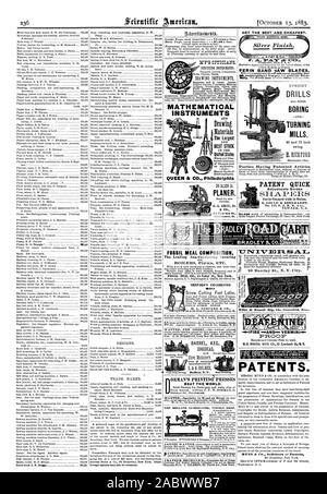 Strumenti farina fossile composizione portando la mancata trasmissione di luce che copre le tubazioni di caldaie ecc. Farina fossile CO. 48 Cedar St. New York. CET il migliore e più conveniente. Perino lame per seghe a nastro BILTNN & CO. Gli avvocati di brevetti M'P'G OTTICI. La ruspa. G. A. GRAY Jr. battere il mondo. Brevetto rapida corsa regolabile E. GOULD & EBERHARDT parti aver brevettato articoli trapani noioso girando MILLS TJ1'T Ft. maisAND- VER BREVETTI. SHEPARD il celebrato II. L. SHEPARD & CO., Scientific American, 1883-10-13 Foto Stock