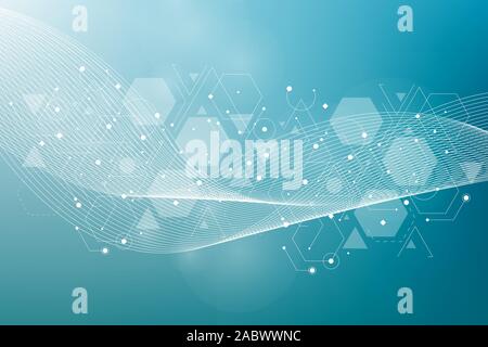 Abstract esagono blu pattern. Gli esagoni tecnologia struttura molecolare o collegare gli elementi. Illustrazione Vettoriale. Illustrazione Vettoriale