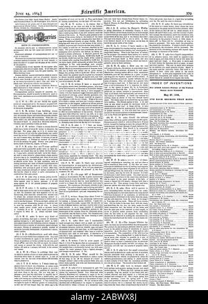 Indice delle invenzioni per le quali lettere di Brevetto degli Stati Uniti sono stati concessi maggio 271884, Scientific American, 1884-06-14 Foto Stock