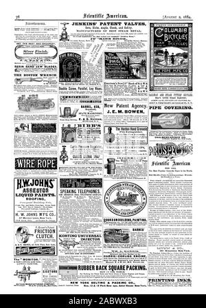 JENKINS' brevetto porta valvole di angolo di globo di controllo e sicurezza. MANUFA.CTURED DELLE MIGLIORI il vapore di metallo. CET il migliore e più conveniente. Perino lame per seghe a nastro - La chiave di Boston. Chiave più forte nel mercato. Vernici liquide. Tetto1NC IN:ri-prova di feltro edificio ing Mill Ron d guarnizioni slig alliings PRIC DESCRITTIVO141 ELENCO E CAMPIONI GRATUITI. 87 Maiden Lane New York. Innesto a frizione. Eiettori NATHAN MANUFACTURING COMPANY 71 John Street nuovo Yo a doppia vite parallele morse di gamba. Barile barile Hogshead doga e macchinari. CURTIS trappola per vapore 54 Beverly San Boston Massachusetts F. A. sINCL aria telefoni che parla. 95 Milk Street Foto Stock