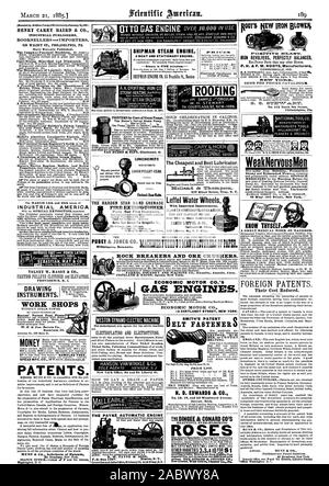 Ekette con direetinn accoppiata poeta sod. 2 bocchette 3 per 'WO RADICI NUOVO FERRO DA STIRO BLOYIEN 21 marzo 1885.1 I COSTRUTTORI DI TUTTA LA DESCRIZIONE DI ROCCIA automatici e i frantoi di minerale. FARREL FONDERIA E MACHINE CO Manufrs. Ansonia Conn.. Motore economico CO. DI MOTORI A GAS. Motore economico CO., Scientific American, 1885-03-21 Foto Stock