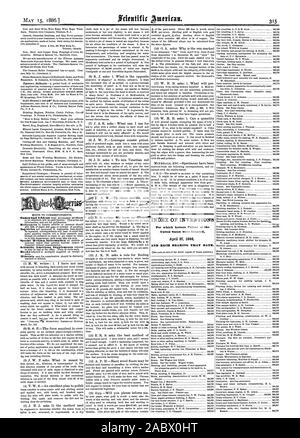 Per quali lettere di Brevetto degli Stati Uniti sono stati concessi il 27 aprile 1886, Scientific American, 1886-05-15 Foto Stock