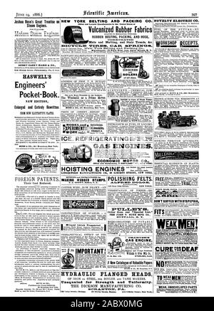 NEW YORK cinghie ed Packing Co. Più antiche e più grandi produttori negli Stati Uniti di cinghie di gomma imballaggio flessibile e stuoie e stair battistrada 8d.c. Joshua Rose's grande trattato sui motori a vapore. HENRY CAREY BAIRD & CO. HASWELL INGEGNERI DELL' Pocket°libro. Nuova edizione ampliata e interamente riscritto da nuove piastre ELECTROTYPE. Brevetti stranieri. CINCINNATI 0. Avviso per gli utenti di pompe a vapore. Novità ELECTRIC CO. Conferme di officina. TRIALpackage non soffrono con la dispepsia EAK uomini! Il francese  HOSPrTAL RIMEDI ASENCY CIVIALE. tio.174 Fulton Street. New York URE C°41sordi debole non sviluppata Foto Stock