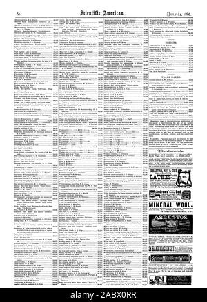 Perry e rafforzare quindi per H. & J. W. Collins 345031 "ibverfisemenfe. All'interno di ciascuna pagina di inserimento - 75 centesimi una linea. Mineral lana. 22 COUTLANDT STREET N. Y. SEBASTIAN PUÒ& CO del potere il solo letto perfetto:: amianto, Scientific American, 1886-07-24 Foto Stock