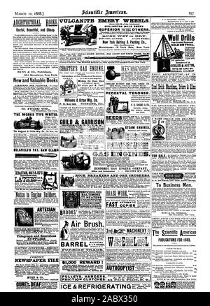 Easton Pennsylvanla. UTOMATIC automatico veloce tutti newsdealers. PE1IFECT GIORNALE Indirizzo FILE MUNN & CO. CHICAGO storta e fuoco Mattone CO. 45Th Street Clark a LaSalle Street. Il piedistallo TENONER. Conn. Norwich 109 Liberty Street a New York. Dato via un pacchetto motori a vapore. Macchinari di dragaggio! Flint Mill macchinari. Tur bine Ruote di acqua. L'olio della calce & SCIOPTICONS SEMI LA COPIA DI PAD.-Come rendere newsdealers in tutte le parti del paese. UTOCOPYIST MOTORI A GAS. Interruttori di roccia e i frantoi di minerale. ICE & Macnines refrigerante. York Pa 1888 Scientific American INC., 1888-03-10 Foto Stock