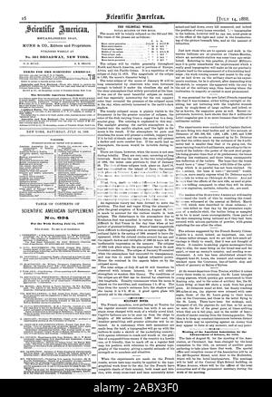 MUNN & CO. Editori e proprietari. No. 361 Broadway New York. Termini per la Scientific American. Il Scientific American Supplement contenuto. SCIENTIFIC AMERICAN SUPPLEMENT 1Vca. 034 Pagina il mondo celeste. Note militari. Riunione della Associazione americana per il progresso della scienza per 1888. settimana della riunione., 1888-07-14 Foto Stock