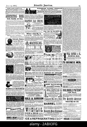Carta GA$ MOTORE. ora per ciascuno indicato H. P. per tutti i posti e le finalità. YORK MANIIVG CO. YORK PA. U. S. A. DELAFIELD il PAT. Visto il morsetto NOKOTON MFG. Opere Conn. Noroton Un uomo di successo con un brevetto. Canna di macchinari. E. lc 13. In bolo pubblicato di recente. 361 Broadway New York. Per gli uomini d' affari. 361 Broadway New York. Il brevetto prezioso per la vendita. Pubblicazioni per il 1888. MUNN dz CO 361 Broadway New York. HENRY CAREY BAIRD & CO. Editori industriale dei librai e degli importatori utile bella ed economici. Ascensori idraulici Motori d'acqua. Un successo pratico. BELKNAP TMWATER DELLA PRESSIONE DEL MOTORE. Nuovo Foto Stock