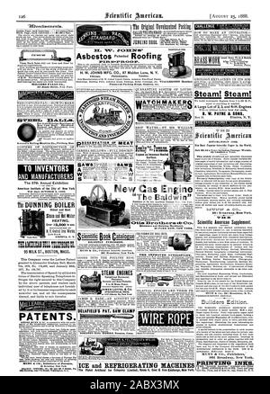 Philadelphia. Londra. Il Pictet ghiaccio artificiale company (limitato) Ildain 6 carbone &su Exchange di New York. Torna alla pagina precedente ogni inserimento - .00 una linea. Per gli inventori e i produttori la 57a Esposizione annuale American Institute of' la città di New York sarà aperto il 3 ottobre 1885. Più antiche e meglio di vapore e di acqua calda riscaldamento. Ginevra N. Y. 95 LATTE ST. BOSTON MASS. Brevetti. tende. ecc. ella edificio vicino 7th Street. Washington D. C. INFEHITAY. Anche Nichol placcatura. Vapore! Vapore! Una grande partita di 2 3 e 4-H. Motori B. W. PAYNE & SONS stabilito 1846. 52 numeri all'anno. Scientific American Supplement. MUNN Foto Stock