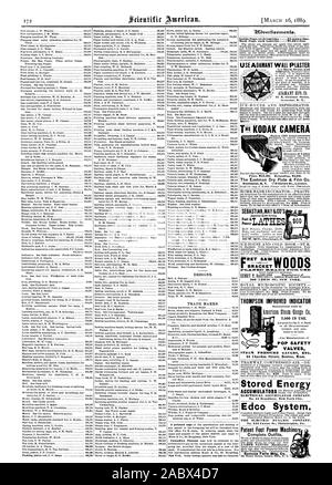 Utilizzare irremovibile INTONACO Pik fotocamera KODAK Prezzo 925.00. Il ricarico 92.00. La Eastman Dry Plate & Film Co. Rochester N.Y. 5 Oxford Street a Londra. Staffa THOMPSON INDICATORE migliorata energia immagazzinata accumulatore elettrico azienda n. 44 Broadway New York City. Sistema Edco. La dinamica elettrica azienda n. 224 Carter San Philadelphia PA. è difficile densa e irremovibile MFG. CO. 71 E. Genesee Street Siracusa. N. V. SEBASTIANMAY&CO'S Pow er presse di perforazione mandrini Trapani cani e macchinisti' e ama 2000 IN USO. POP le valvole di sicurezza della pressione di vapore i manometri ecc. 34 Chardon Street Boston Massachusetts Il brevetto la potenza del piede Foto Stock