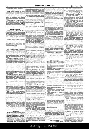 Recentemente invenzioni brevettate. Engineering. Apparecchiature ferroviarie. Meccanica. Agricola. Nuovi libri e pubblicazioni. Varie., Scientific American, 1889-07-11 Foto Stock