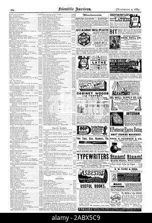 Un tornio 4CoS boschi CABINET YPE scrittori libri utili. SEBASTIANMAY&CO IL PIEDE & PowerLATHES INGERSOLL-Sergente ROCK DRILL CO. Perforatrici da roccia MINIINGTUNNELING." 91 DC 92 Water Street Pittsburgh Fa. ARTESIAN e olio di alimentazione ben Co. Rapida esecuzione di macchinari. CHAS. A. SCHIEREN & CO. 45-51 FERRY ST. NEW YORK. Il maggior successo lubrificatore per pulegge allentata lii utilizzare. VAN DUZEN DEL BREVETTO allentato oliatore della puleggia. Vapore! Vapore! Di più elevata qualità prezzo inferiore. 2-cavallo caldaia Eureka e motore - $135 B. W. PAYNE I FIGLI ELMIRA N. Y. 9.4bverfizernents. All'interno di ciascuna pagina di inserimento 75 centesimi aline. Torna alla pagina precedente ogni inserzione Foto Stock