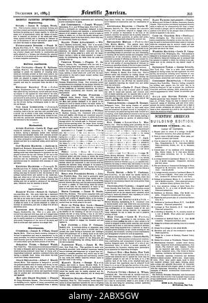 Recentemente invenzioni brevettate. Engineering. Apparecchiature ferroviarie. CET. Meccanica. Agricola. Varie. Edificio EDITION., Scientific American, 1889-12-21 Foto Stock