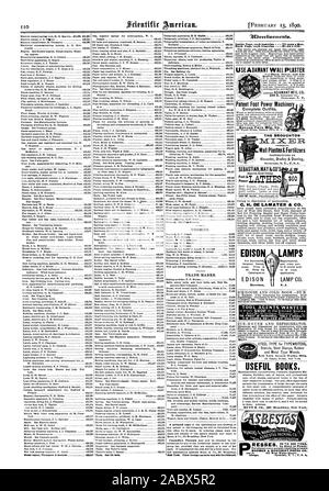 Segnale oceano Thompson & Gartner disegni 120217. Marchi commerciali. Grazie alla dissoluzione del partenariato Cu H. DE LAMATER & CO. L'attrezzo si ricercano agenti C.B.JAMES 98 lago st. CHICAGO. Libri utili MUNN 4k CO 361 Broadway New York. Piede di brevetto macchinari elettrici completare gli abiti. Il BROUGHTON Intonaco&fertilizzanti Pow 165 W. 2d San Cincinnati 0. EDISON EDISON Harrison lampada Lampade CO. N. J. Indietro Pagina ogni inserimento - 01.00 a noleggio. Utilizzare irremovibile INTONACO il suo disco denso e annuncio. 309 E. Genesee st. Siracusa. N. Y. NUOVO YOH( stencil lavora Mfrs. Serbatoio. Vedere serbatoio olio. 50 500 tonnellate a mano o di alimentazione. Per quasi Foto Stock