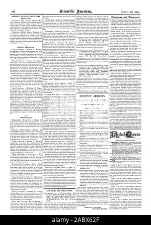 Recentemente invenzioni brevettate. Engineering. Apparecchiature ferroviarie. Varie. Nuovi libri e pubblicazioni. SCIENTIFIC AMERICAN EDIFICIO EDITION., 1890-04-11 Foto Stock