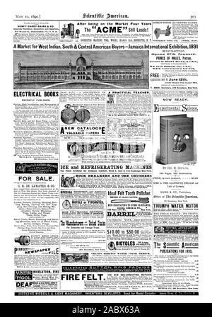 Ghiaccio e macchine frigorifere ROCK automatici e i frantoi di minerale FARREI. FOUNDRY & MACHINE CO. Mann Acturers ANSONIA CONN. COPELAND & BACON GLI AGENTI DI NEW YORK e da Filadelfia. Ideale Dente di feltro lucidante. Approvato dai principali dentisti non irritante per le gengive o smalto DANIEL CREEN & CO. 122 East 13th St. New York. Macchinari. Vino di filtraggio.-descrizione L. MA NASSE. 88 Madison Street Chicag Ill. biciclette SUI PAGAMENTI EASV. CELE BRA PIONEERRUBBER PA il nuovo materiale non conduttore amianto Bo iler rivestimenti di imballaggio a vapore. Panno di amianto amianto LA CHALMERS.SPENCE CO. 419 a 425 E. ottavo San New York Foto Stock