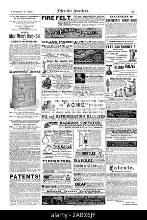 Un nuovo e splendido compagno per tutte le industrie dei metalli. Solo il prezzo $2.50. Reparti Motal Hady-Book HENRY CAREY BAIRD & CO. La scienza sperimentale di prezzo da parte di mail postpagato $4.00 Ufficio del Scientific American 361 BROADWAY NEW YORK. Brevetti! Il nuovo materiale non conduttore FIRE FEL 3PAA Fortizm:Lial iStcaolc. HENRY T. BARTLETT 200 Lewis Street nuovo 'York. Essa macchina negozio e laboratorio Unzerbrechlich.Wasserstandszeiger. gut erkennhar. Malta cementizia. Masehinen-Fahrik. Per tecnico-pratico prenota Gates Cornish rotoli cancelli polverizzatore Rock e demolitori di minerale Fay per il rilascio di brevetti calibri sci il grande EACLE illustrato Catal Foto Stock