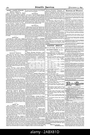 Recentemente invenzioni brevettate. Apparecchiature ferroviarie. Engineering. Apparecchi meccanici. Mining ecc. Agricola. Varie. SCIENTIFIC AMERICAN EDIFICIO EDITION. MUNN & CO. Editori, 1891-12-11 Foto Stock