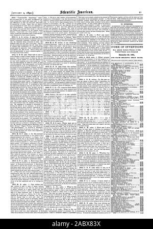 Per gli inventori. Per quali lettere di Brevetto degli Stati Uniti sono stati concessi 22 dicembre 1891 e ogni cuscinetto che data., Scientific American, 1892-01-11 Foto Stock