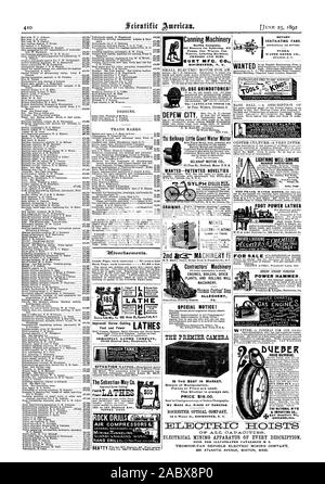 All'interno di ciascuna pagina di inserimento - 75 centesimi una linea design. 9.0Verfieements. Compressori Aria & t.1 Tornio Il Sebastian-May Co. Power Sidney. In Ohio. Piedi e potenza SEBASTIAN TORNIO AZIENDA 44 46 Central Ave. Cincinnati 0. Macchine di inscatolamento panoplie complete. Le pompe possono tergicristalli può tester Etichettatrici PRESSE E STAMPI. BURT MFC. CO. ROCHESTER N. Y.RI ' acqua bassa ALAFtIVI: evitare esplosioni di caldaia. MOW montante ammortizzata maglio. SILVERINE solido. Il NATIONAL M'F'G una importazione di CO. CHICAG ILL. CAP A OTTITCS elettrico attrezzatura mineraria di ogni descrizione. Inviare per catalogo illustrato SI 2 Foto Stock