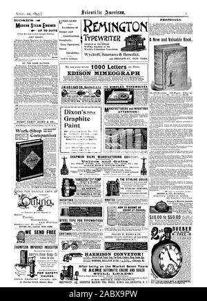 Moderni motori a vapore fino a data appena pronto. Dello stesso autore. HENRY CAREY BAIRD & CO. E il miglior ibile Instrue Sport Travel ricreazione aride. Gita di fiction CO. Limitata di NEW YORK. Noi inviare gratuitamente THOMPSON indicatore migliorata 5000 IN USO. POP le valvole di sicurezza. La pressione del vapore manometri ecc. 34 Chardon Street Boston Massachusetts Proposte. Un nuovo e prezioso libro. Delaney di guarnizioni metalliche $ I 0.00. a $5 OM 0 SILYERINE solido del campione ViINGTON macchina di scrittura della velocità del mondo Columbian Exposition. La durata. Inviare per il catalogo. EDISON CICLOSTILI CHAPMAN VALVOLA MANUFACTURING COMPANY FI3ELE IGR ID It FL .A.LIF Foto Stock