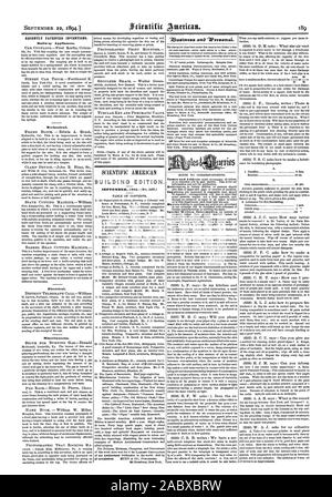 Recentemente invenzioni brevettate. Apparecchiature ferroviarie. Costruzione di edizione. Settembre 1894(n. 107.), Scientific American, 1894-09-22 Foto Stock