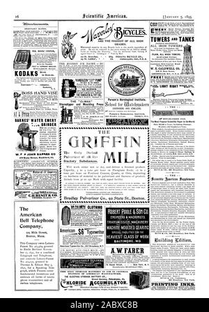 Pronto per l'uso. Più semplice con struction più efficiente in oper ation. Inviare per catalogo e prezzi. La American Bell Telephone Company Boston Massachusetts Questa società è proprietaria di lettere telefoni di carbonio. ECON SVAAIOLITT, Scientific American, 1895-01-05 Foto Stock