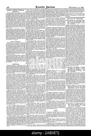 Recentemente invenzioni brevettate. Engineering. Apparecchiature ferroviarie. Nuovi libri e pubblicazioni. Disegni e modelli. Varie., Scientific American, 1896-11-11 Foto Stock