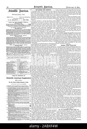 Settimanale pubblicata al n. 361 Broadway - New York. Termini per la Scientific American. (Stabilito 1845.) Una copia di un anno per la U. S. Canada o Mexic una copia di sei mesi per gli Stati Uniti o il Canada Mexic mandato da postal express o vaglia postale o con bonifico bancario o assegno. MUNN & CO. 361 Broadway corner Franklin Street a New York. Il Scientific American Supplement (stabilito 1876) è un documento distinto dal Scientific American. Il supplemento è emessi settimanalmente. Ogni numero contiene 16 octavo pagine di dimensione uniforme $5.00 un anno per la U. S. Canada o Messico. $6.80 per un anno o El 45. 8d. a stranieri Foto Stock