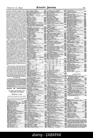 Per gli inventori. Indice delle invenzioni per le quali lettere di Brevetto degli Stati Uniti sono stati concessi e ogni HEARIN° che data., Scientific American, 1897-02-20 Foto Stock